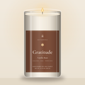 AltarWell Large Gratitude candle, Vanilla Bean, in a tall 13.75 oz clear glass jar with a white AltarWell label