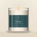 AltarWell Clarity candle, Eucalyptus Lavender Herb, in a 9 oz clear glass jar with a teal AltarWell label