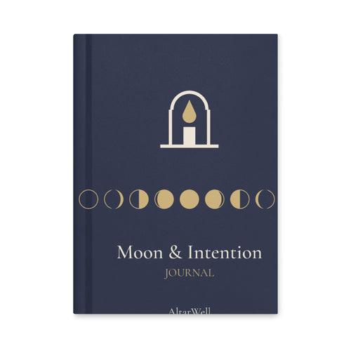 AltarWell Moon & Intention Journal, navy hardcover with gold moon phases, front cover